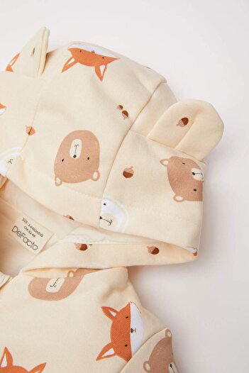 DeFacto Erkek Bebek 3'lü Takım Ayı Baskılı Sweatshirt Kapüşonlu Hırka Beli Lastikli Alt D6022A524WN