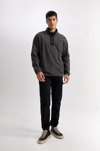 DeFacto Φούτερ Fleece με φερμουάρ Relax Fit Stand γιακά D2688AX24AU