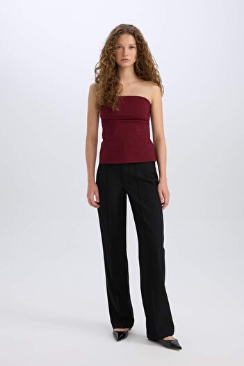 DeFacto Fitted Bengal Basic Straight Strapless Burgundy Blouse E1534Ax24Wn