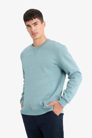 DeFacto Regular Fit Crew Neck Χοντρό Basic Απλό Φούτερ T3777AZ24AU