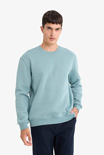 DeFacto Regular Fit Crew Neck Χοντρό Basic Απλό Φούτερ T3777AZ24AU