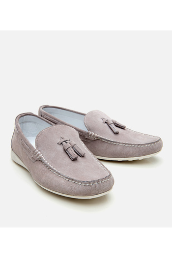 Hotiç Loafer casual pentru bărbați din piele de căprioară gri cu ciucuri