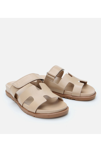 Hotiç Women's Leather Beige Adjustable Flat Slippers