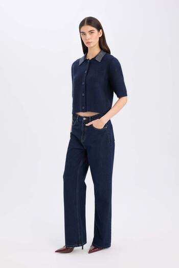 DeFacto Polo Neck Regular Fit Knitwear Cardigan - Flat Buttons E2288Ax24Wn
