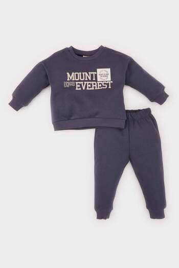 DeFacto Baby Boy 2-Piece Set Printed Sweatshirt Elastic Waist Sweatpants D6767A524Wn