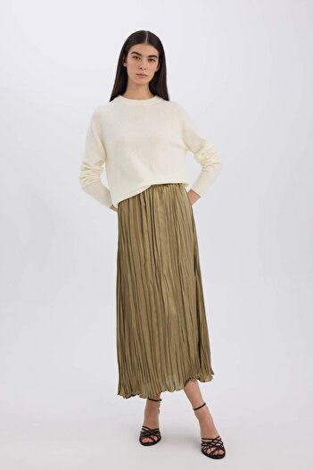 DeFacto A-Line High Waist Satin Midi Skirt E3348Ax24Wn