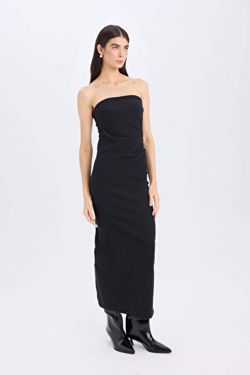 DeFacto Bodycon Vücudu Saran Straplez Bengalin Kolsuz Maxi Abiye Elbise E1937AX24WN