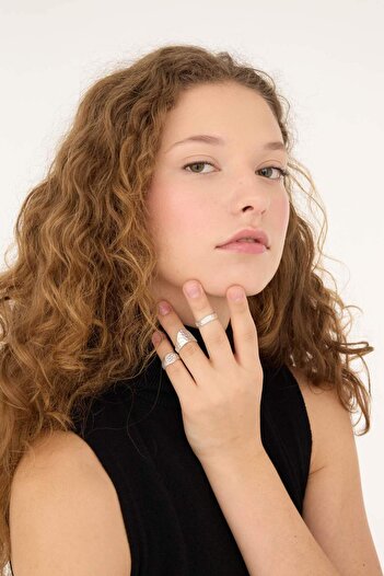 DeFacto Women's 3-Piece Matte Silver Ring E1331Axns