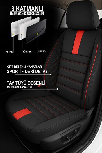 GM-DESIGN غطاء مقعد سيارة أونيكس أحمر - (متوافق مع هيونداي I20-I30-أكسنت-بلو-إيرا-جيتز)