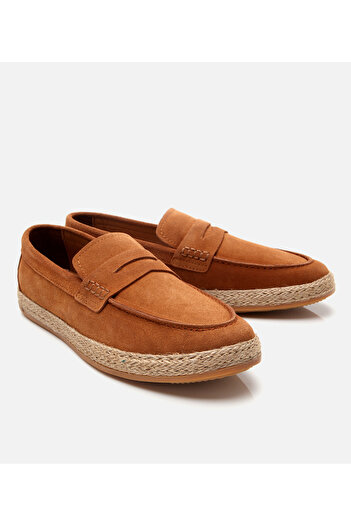 Hotiç Men's Suede Leather Tan Straw Detailed Espadrille