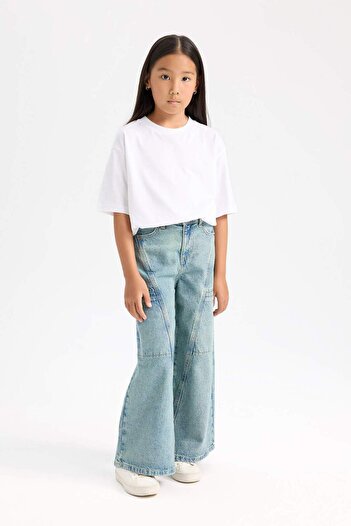 DeFacto Pantaloni de jeans pentru fete cu picioare late, cu buzunare cargo 3163816