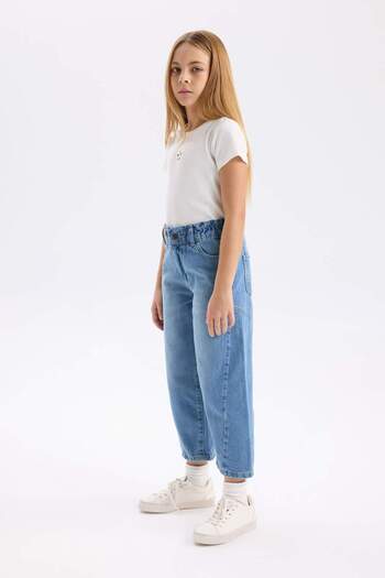 DeFacto Pantaloni de jeans pentru fete, cu barel, Jogger, până la gleznă, D7180A824WN
