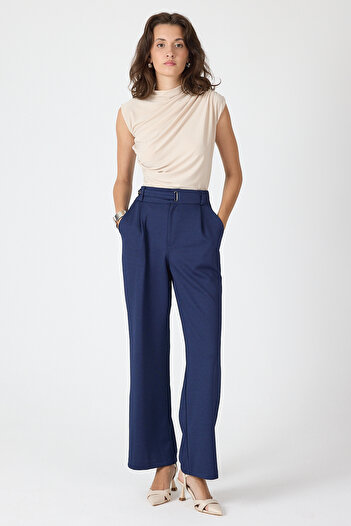 Rays 8147A Wide Leg Eyelet Trousers Navy
