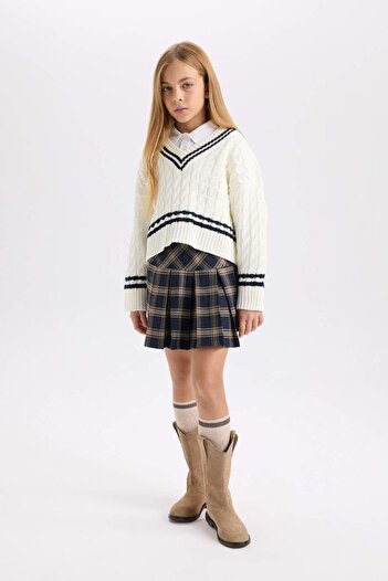 DeFacto Girl's Regular Fit V-Neck Sweater D6760A8Ns