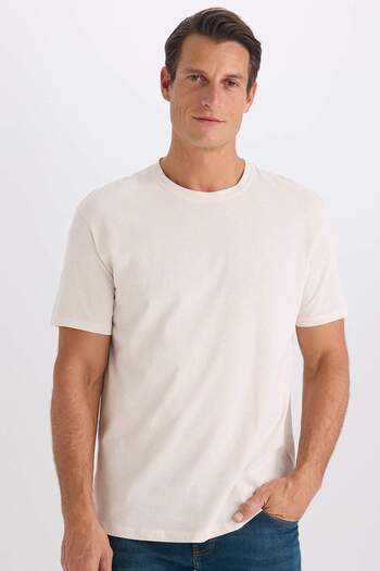 DeFacto 100% Cotton New Regular Fit Crew Neck Basic Plain Short Sleeve T-Shirt E1091Axns