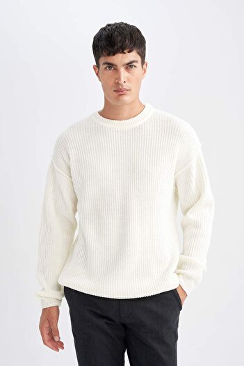 DeFacto Relax Fit Bisiklet Yaka Basic Düz Triko Kazak D3219AX24WN
