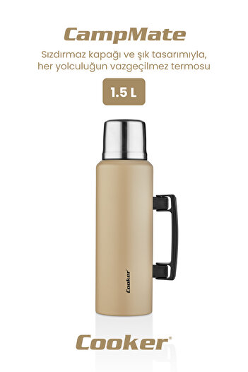 Cooker 1.5 Liter Double Layer Steel Thermos-24 Hours Hot, 48 Hours Cold, with Handles (Camping, Picnic, Office, Travel)