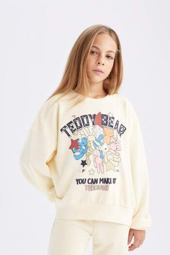 DeFacto Kız Çocuk 2'li Takım Baskılı Sweatshirt Beli Lastikli Eşofman Altı D2218A824WN