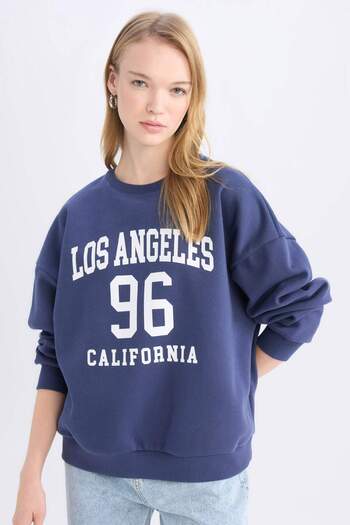 DeFacto Χοντρό φούτερ με στάμπα Coool Loose Fit Crew Neck E1494AX24WN