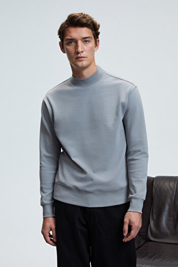 GRIMELANGE Quilla men's half fisherman basic grey sweatshirt