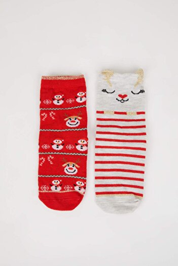 DeFacto Nahtlose zweiteilige lange Baumwollsocken mit Weihnachtsmotiv für Babys, Mädchen, E2876A5NS