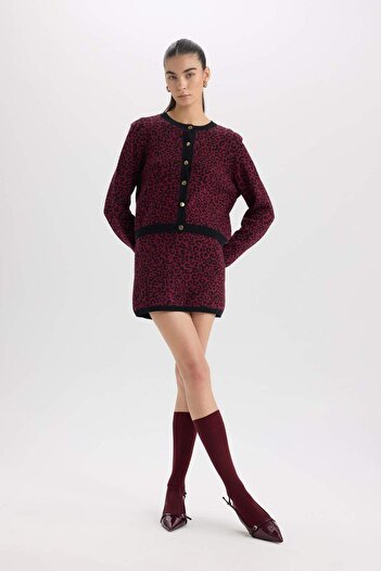DeFacto A-Line Leopard Patterned Mini Knitwear Skirt D8516Ax24Wn