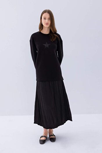 DeFacto Relax Fit Crew Neck Printed Soft Fleece Inside Sweatshirt Tunic D9028Ax24Wn
