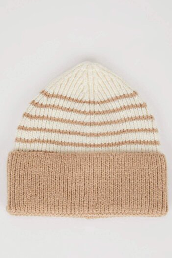 DeFacto Baby Boy Striped Fleece Inside Knitwear Beret C8596A524Wn