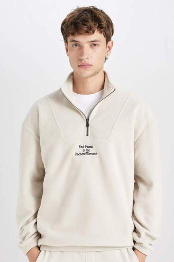 DeFacto Άνετο φλις φούτερ με στάμπα με γιακά - Comfort Regular Fit C7795AX24AU