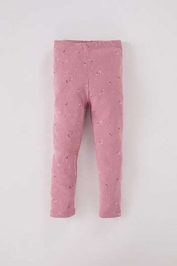 DeFacto Kız Bebek Pijama Takımı Yıldız Desenli Fitilli Kaşkorse Bisiklet Yaka Uzun Kollu Üst Uzun Alt D7173A