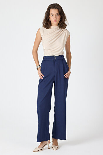 Rays 8147A Wide Leg Eyelet Trousers Navy