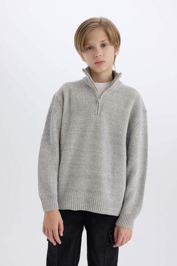 DeFacto Boy's Zippered Stand Collar Knitwear Sweater C9671A824Au