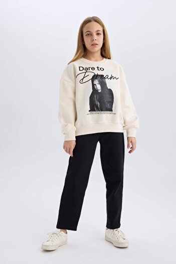 DeFacto Girl's Oversize Wide Fit Crew Neck Printed Sweatshirt D5452A824Wn