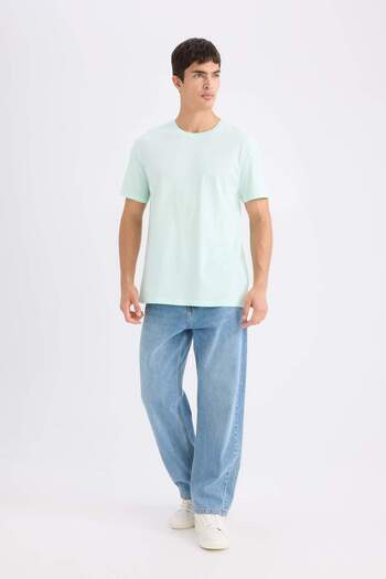DeFacto 100% Cotton New Regular Fit Crew Neck Basic Plain Short Sleeve T-Shirt E1091Axns