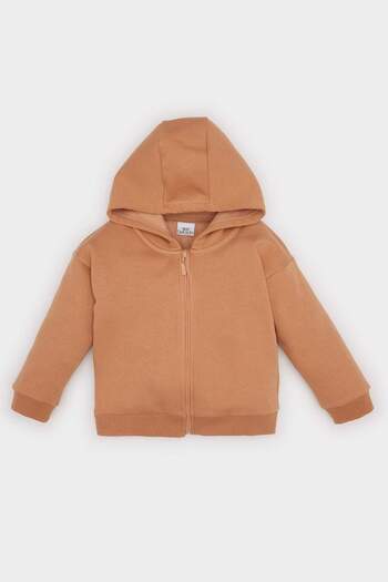 DeFacto Baby Girl Hooded Basic Plain Soft Inside Furry Zippered Sweatshirt D0750A524Au