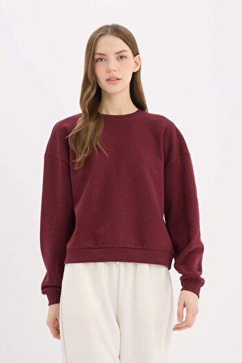 DeFacto Regular Fit Bisiklet Yaka Kalın Basic Düz Sweatshirt D6645AX24WN