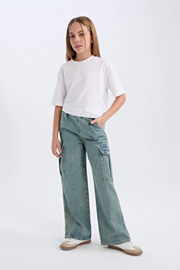 DeFacto Girls Cargo Pocket Wide Leg Wide Wide Leg Jeans 3163943