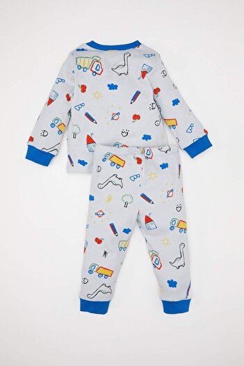 DeFacto Erkek Bebek Dinazor Baskılı Uzun Kollu Fitilli Kaşkorse 2'li Pijama Takımı D8319a5ns