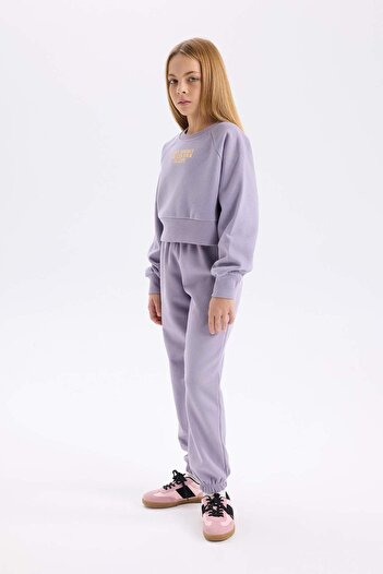 DeFacto 2-Piece Set for Girl - Crew Neck Printed Sweatshirt and Elastic Jogger Sweatpants