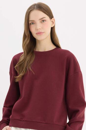 DeFacto Φούτερ με κανονική εφαρμογή Crew Neck Thick Basic απλό φούτερ D6645ax24wn