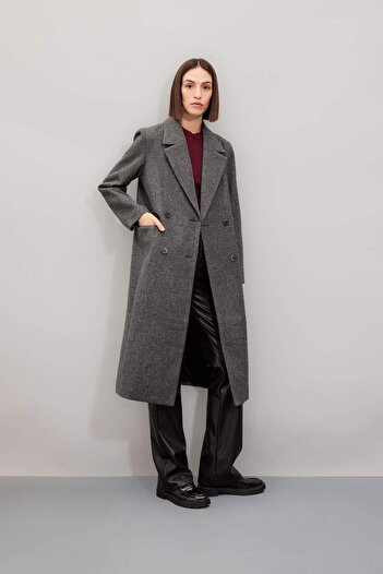 DeFacto Regular Fit Double Breasted Collar Button Pocket Long Cashmere Coat A0908Ax24Wn