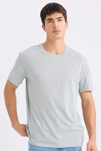 DeFacto 100% Cotton New Regular Fit Crew Neck Basic Plain Short Sleeve T-Shirt E1091Axns