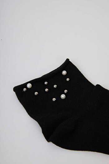 DeFacto Women's Seamless Pearl Bead Detailed Combed Cotton Socks D7724Axns