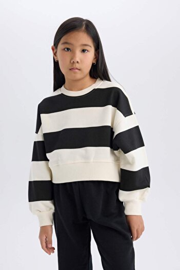 DeFacto Kız Çocuk 2'li Takım Çizgili Sweatshirt Beli Lastikli Jogger Eşofman Altı D4091A824WN