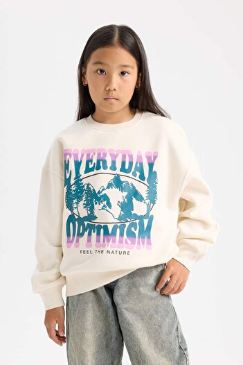 DeFacto Girl's Relax Fit Crew Neck Printed Sweatshirt D7055A824Wn
