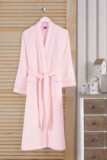 VAROL Dama Series Kimono Collar Pique Bathrobe Dressing Gown