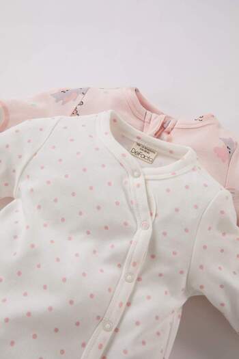 DeFacto Baby Girl Newborn Dinosaur Printed 2-Piece Long Sleeve Romper D8302A5Ns