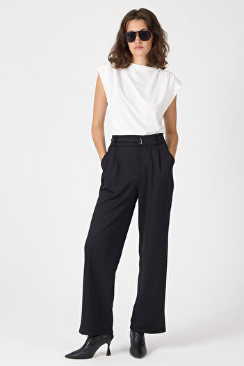 Rays 8147A Wide Leg Eyelet Trousers Black