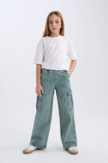 DeFacto Girls Cargo Pocket Wide Leg Wide Wide Leg Jeans 3163943