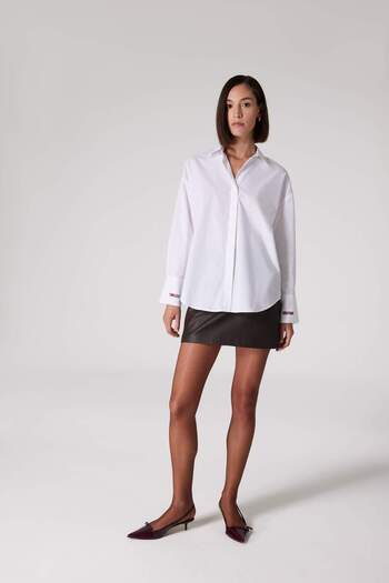 DeFacto Sorbe x Oversize Wide Fit Βαμβακερό εμπριμέ μακρυμάνικο λευκό πουκάμισο E0654AX24WN